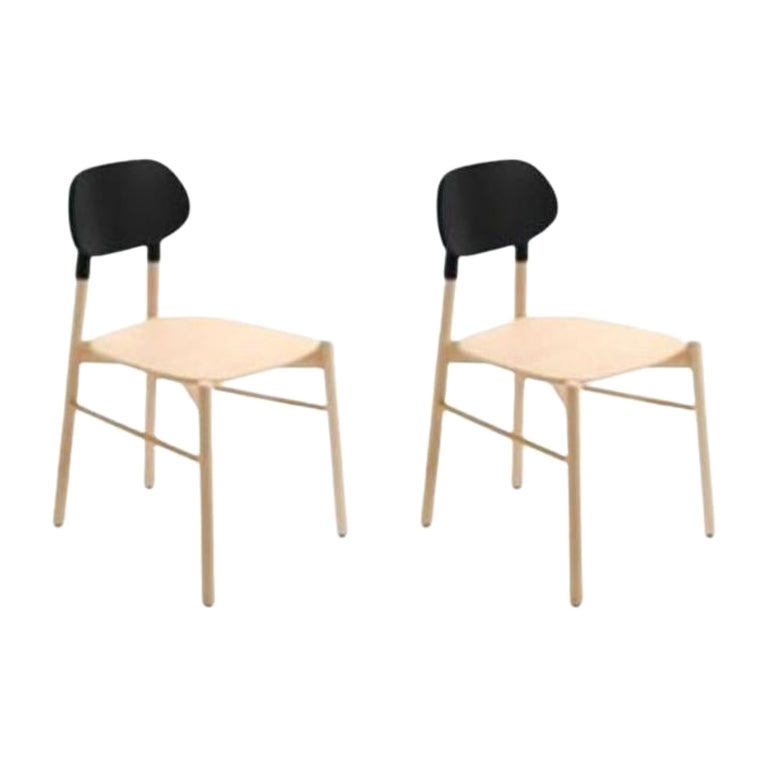 Set of 2, Bokken Chair, Natural Beech, Black by Colé Italia