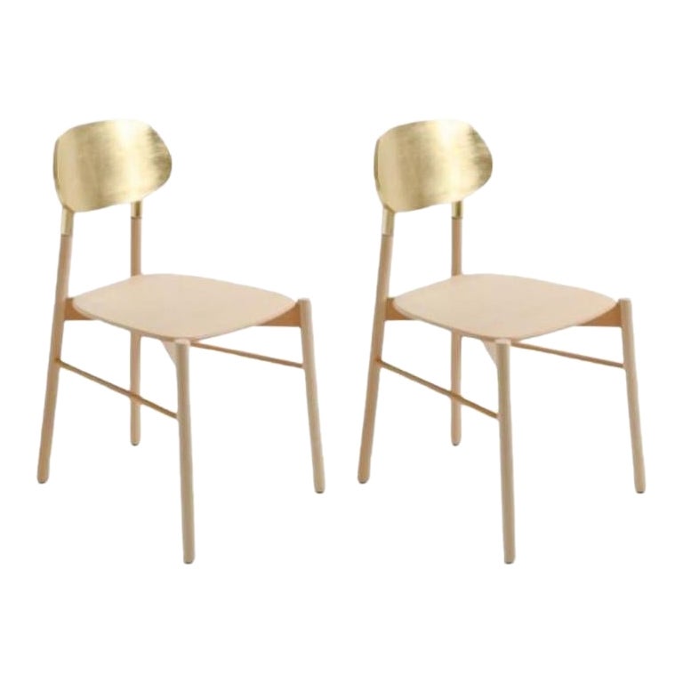 Set of 2, Bokken Chair, Natural Beech, Gold Lacquered Back by Colé Italia For Sale