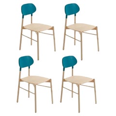 Set of 4, Bokken Chair, Natural Beech, Turquoise by Colé Italia
