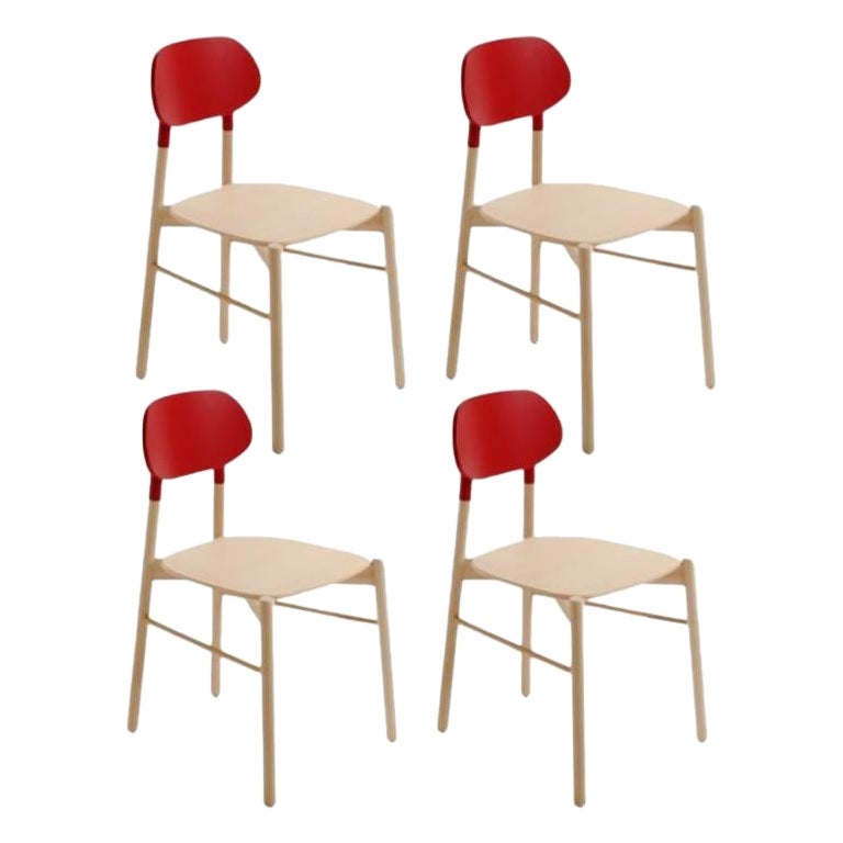 Set of 4, Bokken Chair, Natural Beech, Red by Colé Italia