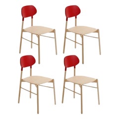 Set of 4, Bokken Chair, Natural Beech, Red by Colé Italia