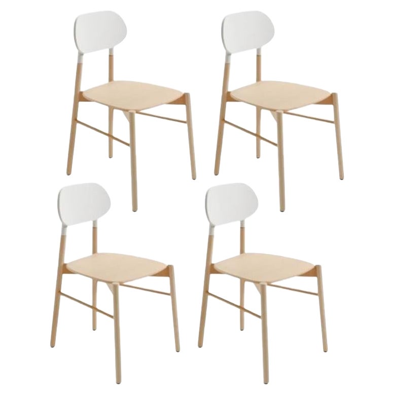 Set of 4, Bokken Chair, Natural Beech,  White Lacquered Back by Colé Italia For Sale