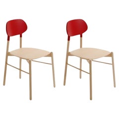 Set of 2, Bokken Chair, Natural Beech, Red by Colé Italia
