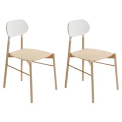 Set of 2, Bokken Chair, Natural Beech, White Lacquered Back by Colé Italia