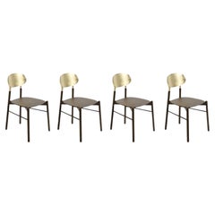 Ensemble de 4 chaises Bokken, structure en hêtre teinté, feuilles d'or  par Colé Italia