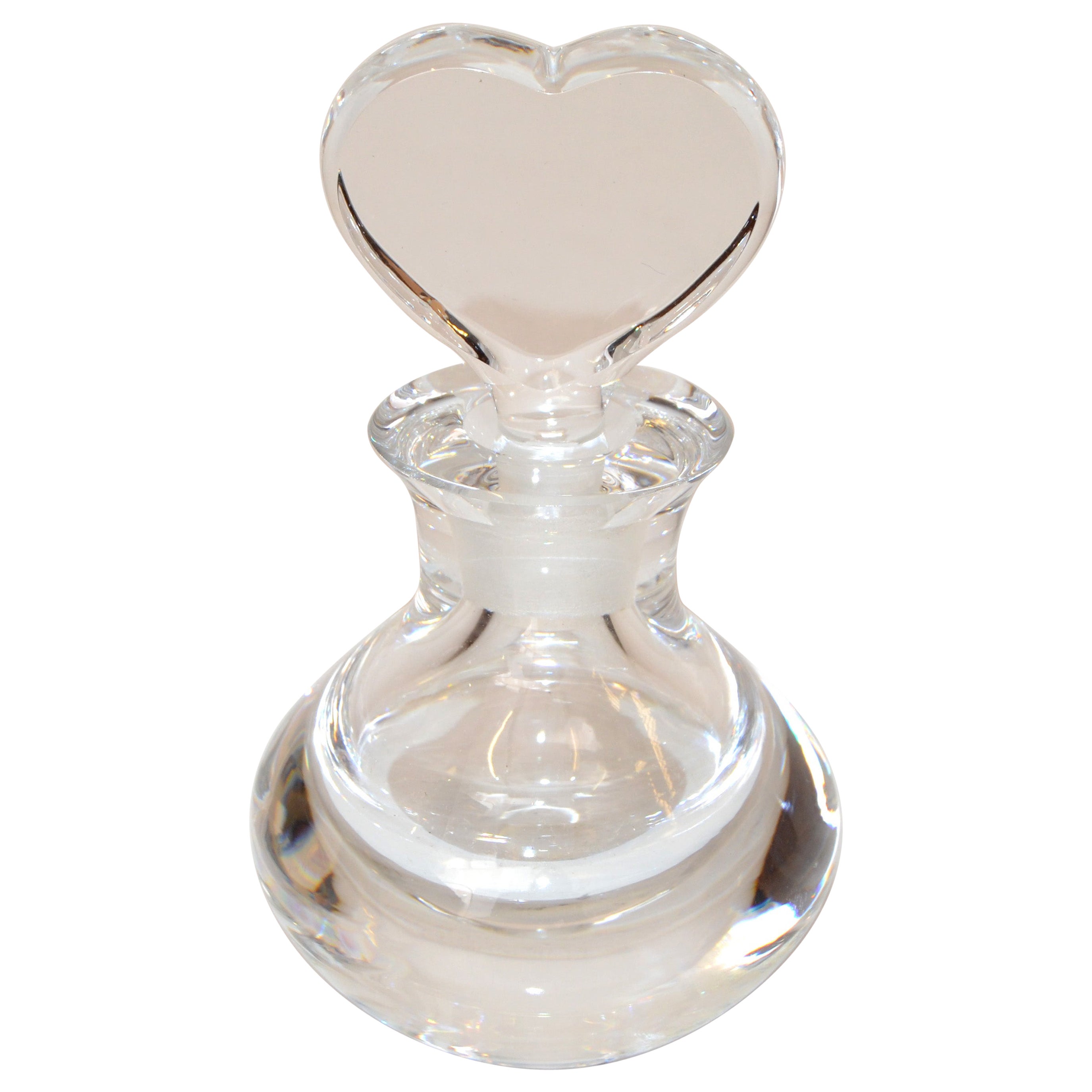 Orrefors Sweden Thick Blown and Handmade Art Glass Perfume Bottle Heart Stopper For Sale
