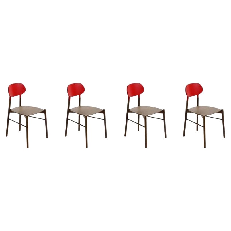 4er Set, Bokken Stuhl, Rot, Struktur Buche, Lackiert von Colé Italia