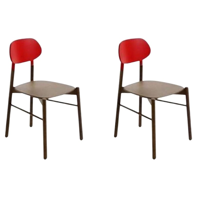 2er Set, Bokken Stuhl, Rot, Buche Struktur, Lackiert von Colé Italia