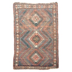 Vintage Caucasian Rug with Ram Horn Outlined Diamonds, c.1910-20's
