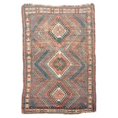 Antique Caucasian Rug with Ram Horn Outlined Diamonds, c.1910-20's