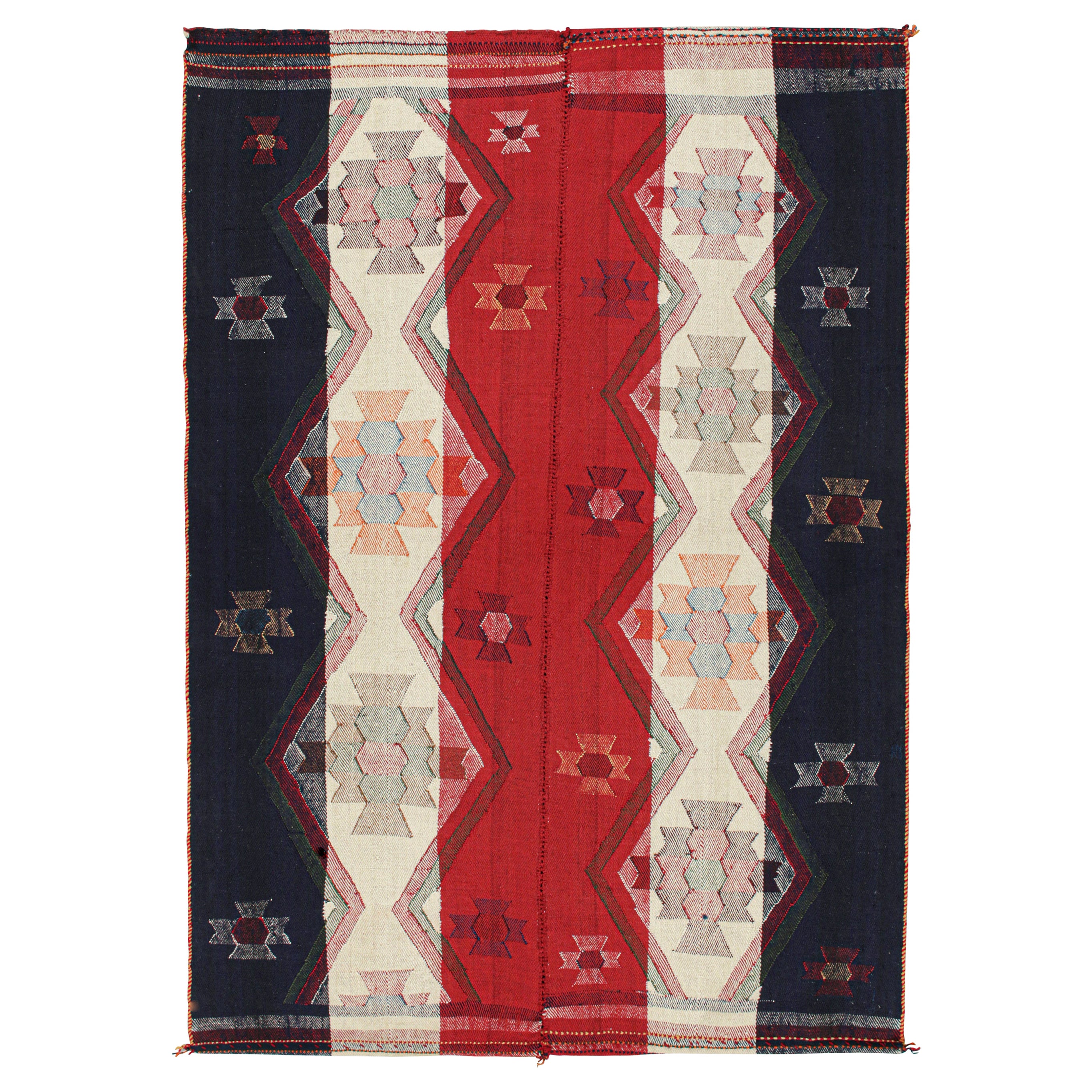 Vintage Qashqai Jajim Persian Kilim in Red, White & Blue by Rug & Kilim For Sale