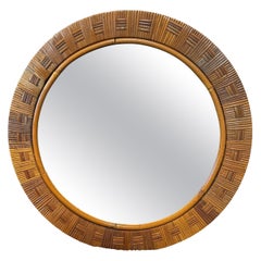 Vintage Round Bamboo Mirror, Italy, 1980s