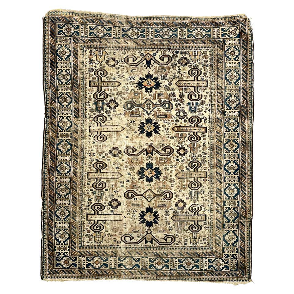 Antique Caucasian Rug with Ram Horn Outlined Diamonds, c.1910-20's For ...