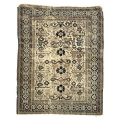 Antique Caucasian Prepidil Rug with Stylized Ram Horns in Beige & Navy