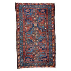 Beautiful Antique Navy and Rust Elephant Track Inspired Rug, c.1930's