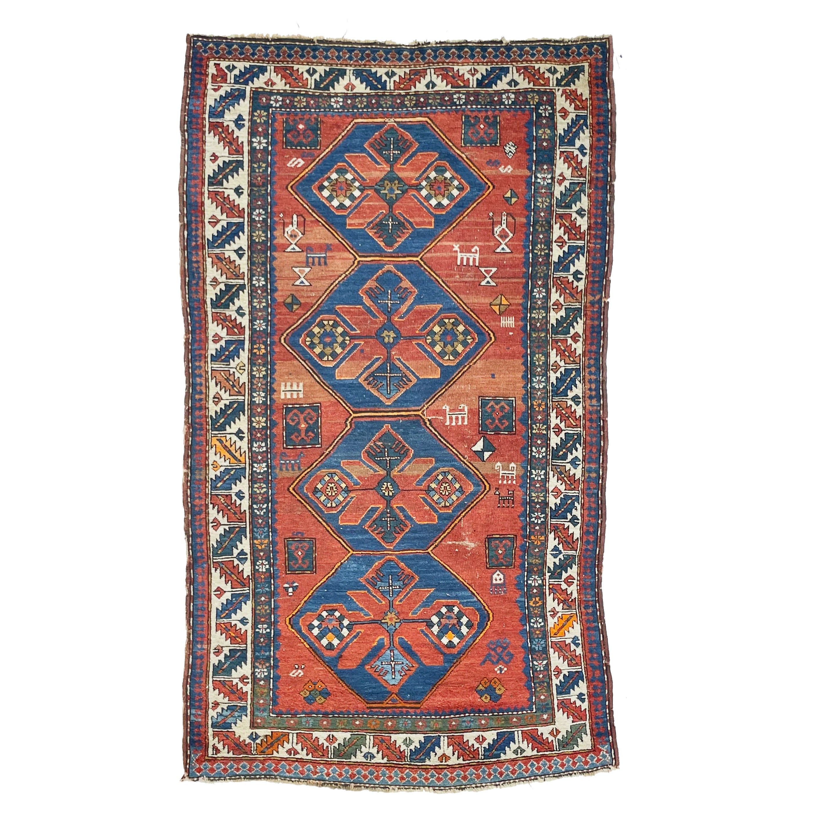 Antique Kazak Tribal Rug with Variations of Clay, Rust, Autumn For Sale