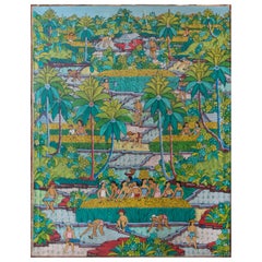 Signed Landscape Painting of Tahiti with its Characters Working the Rice Fields