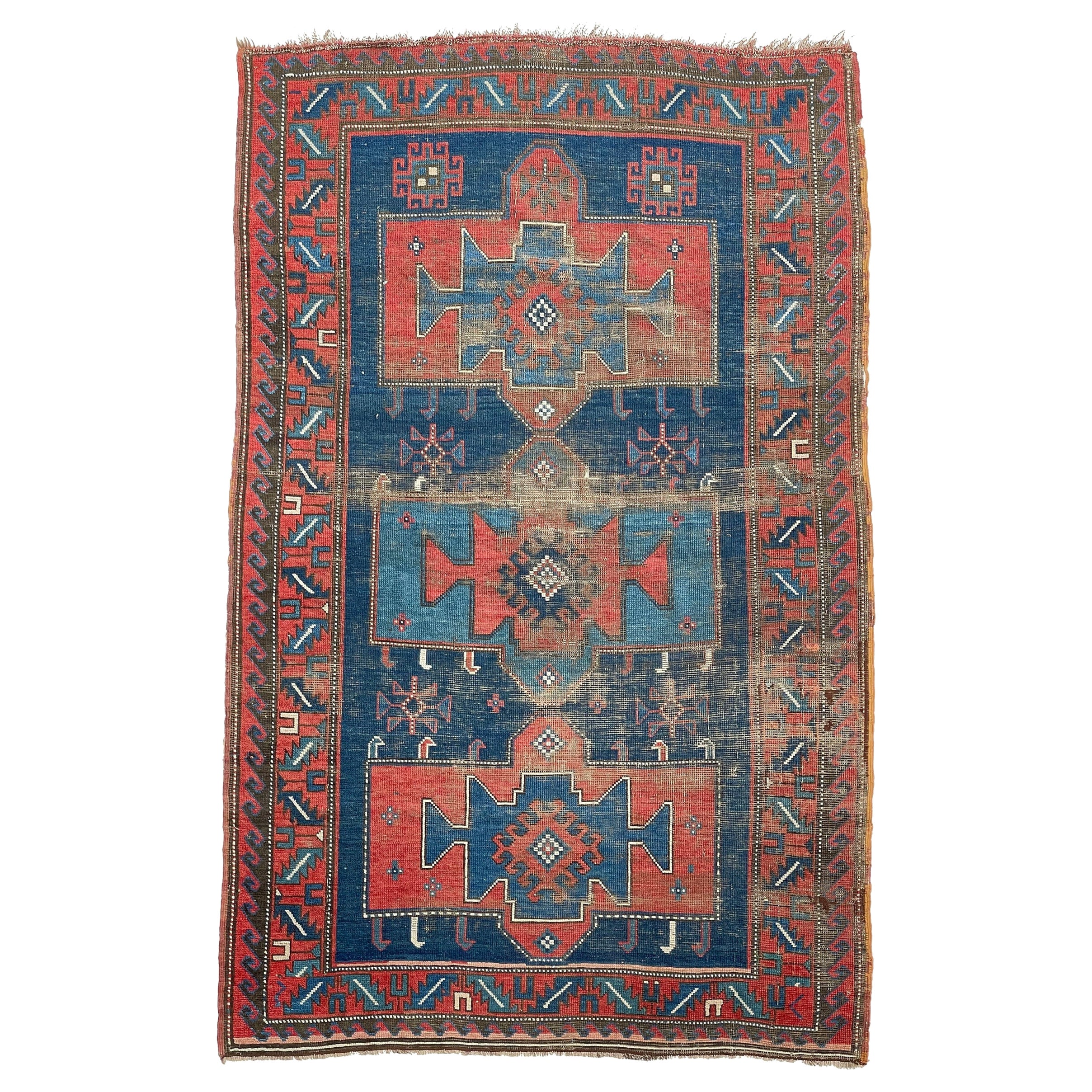 Old World Sensational Antique Caucasian Geometric Antique Kazak Tribal Rug