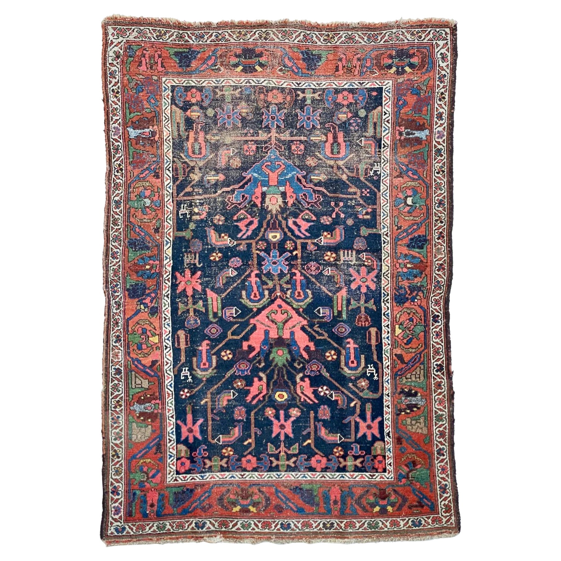Mystical Highly Attractive Navy, Green, Watermelon Antique Rug For Sale