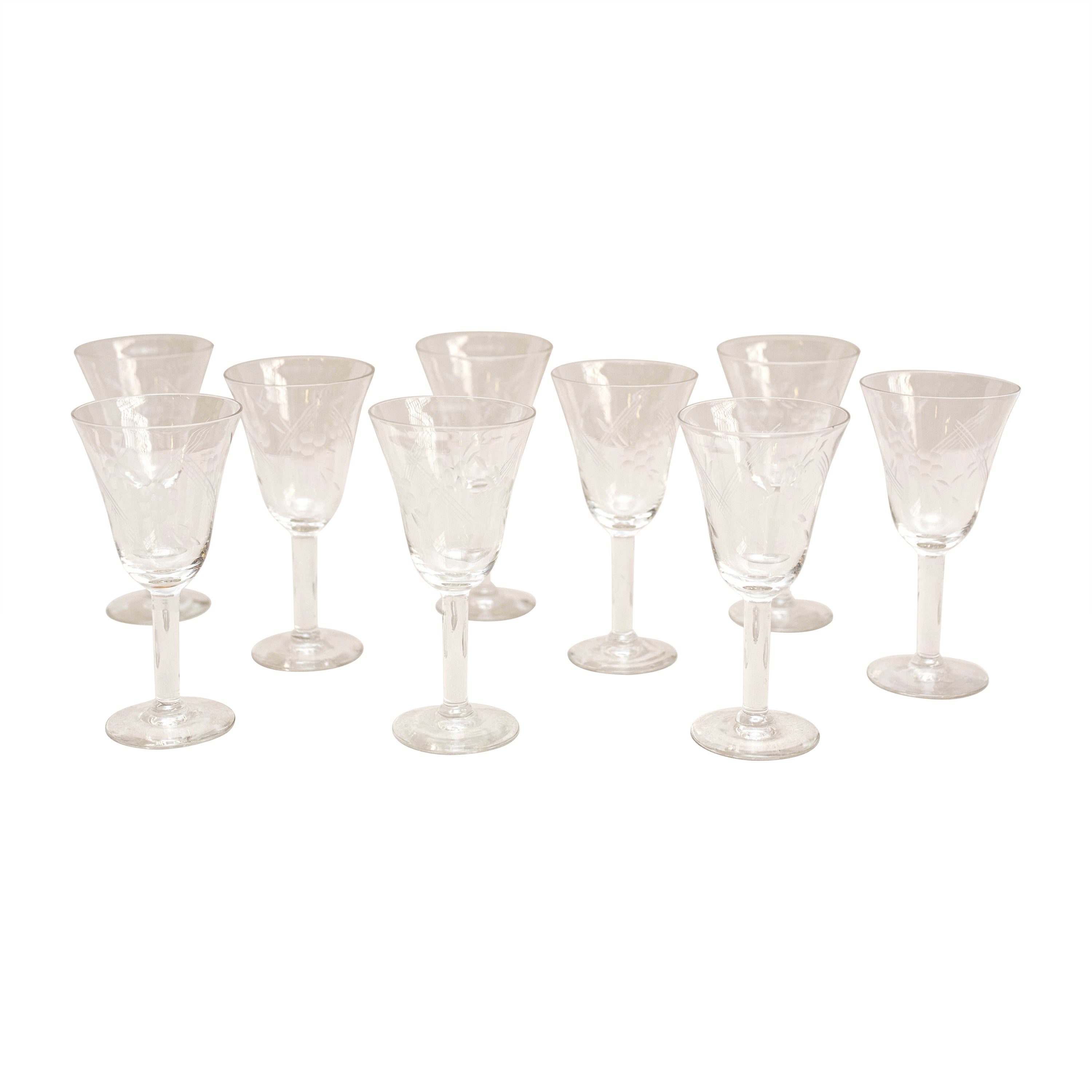  Set of 9 Antique Glass Wine Cups, circa 1970 For Sale