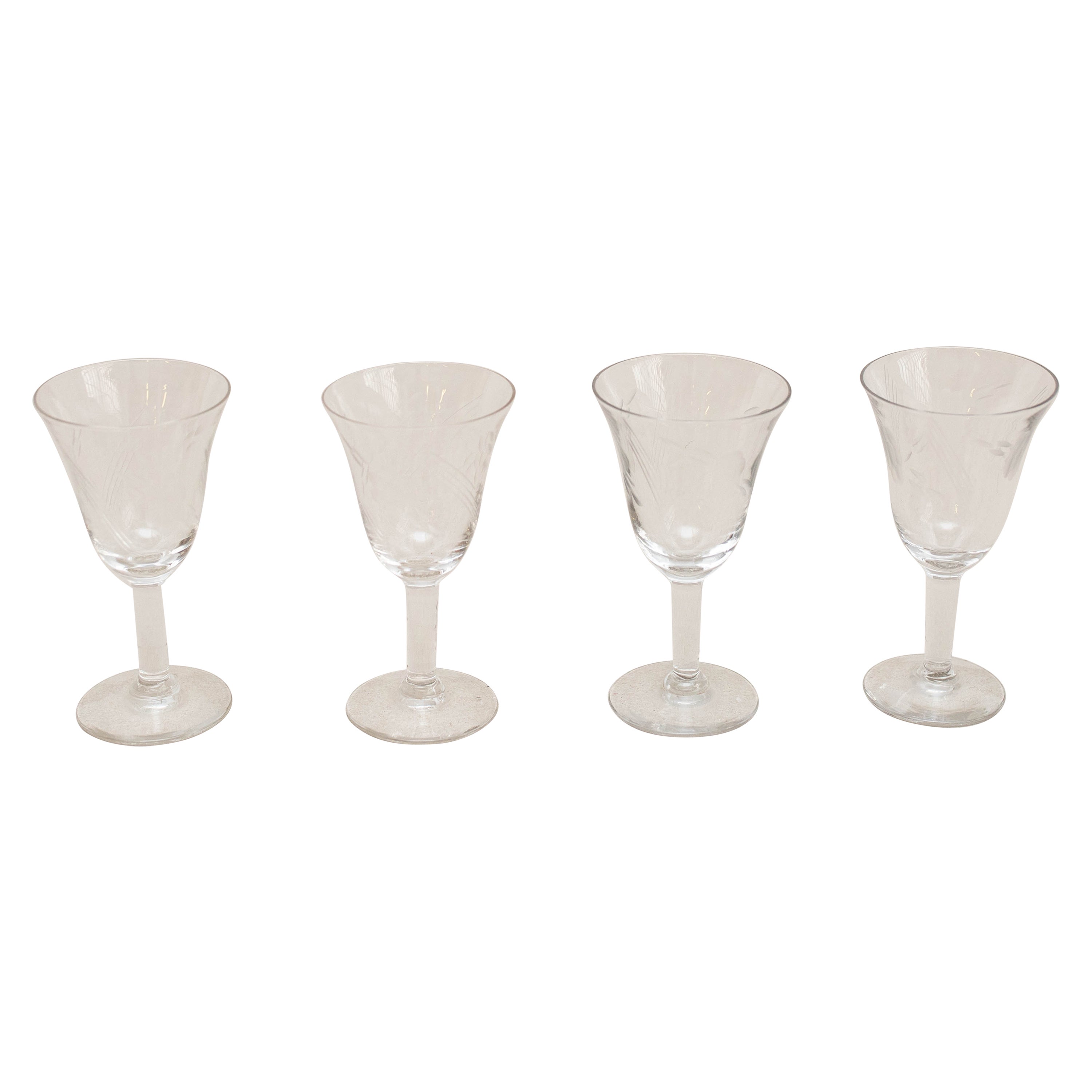 Set of 4 Antique Glass Wine Cups, circa 1940