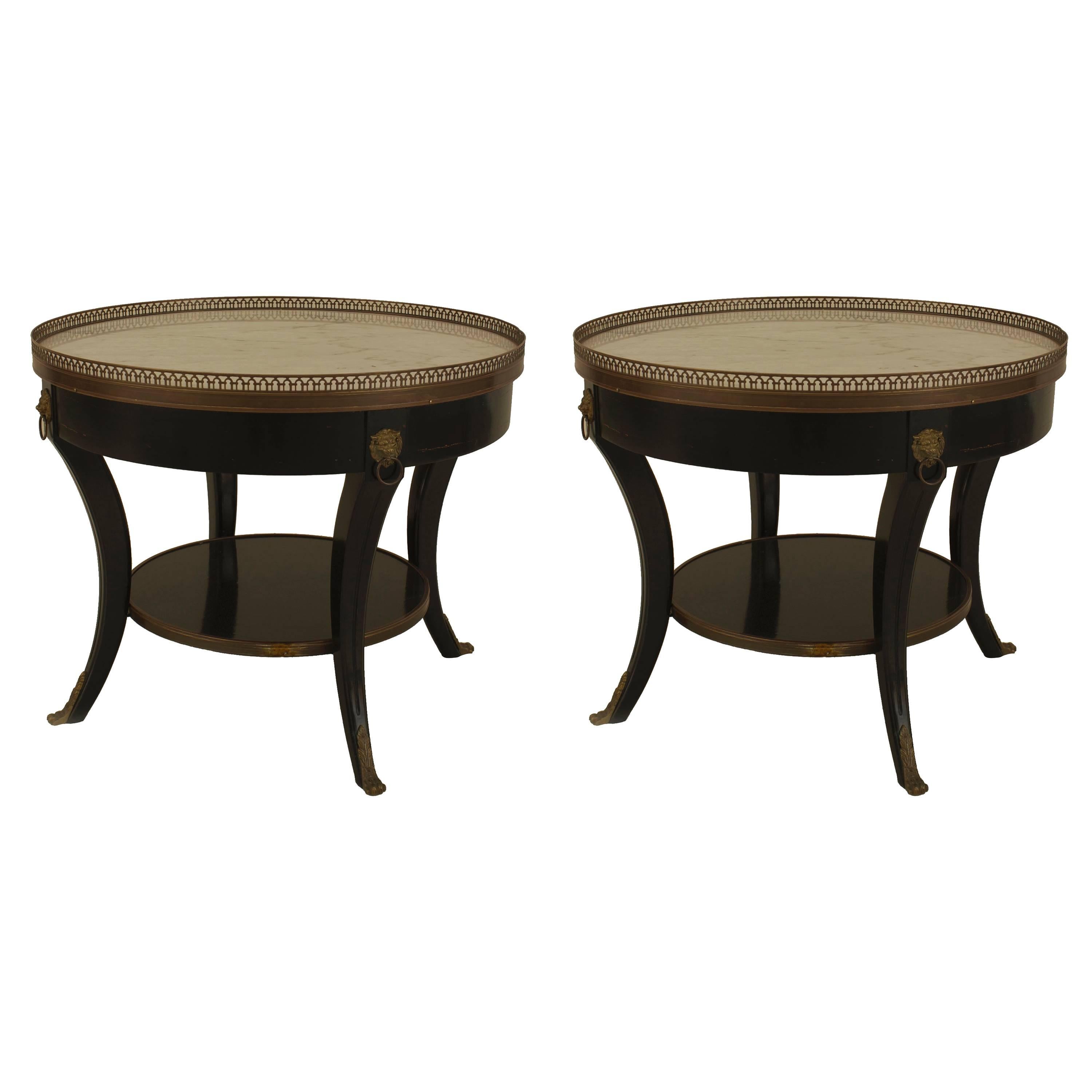 Pair of Maison Jansen Louis XVI Style Ebonized Marble Top End Tables