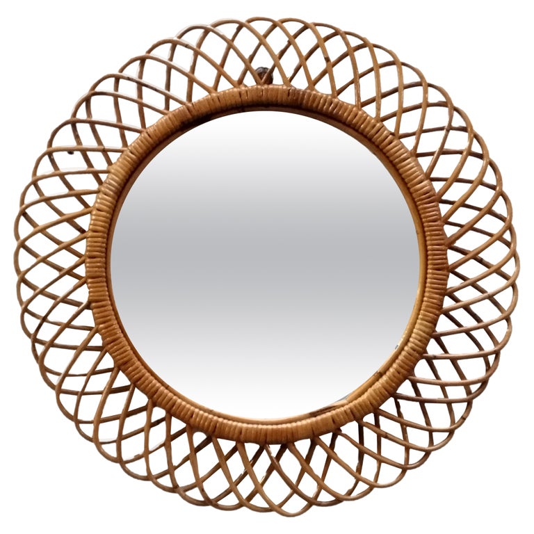 Franco Albini Rattan and Bamboo Wall Mirror, Italy 1960s For Sale