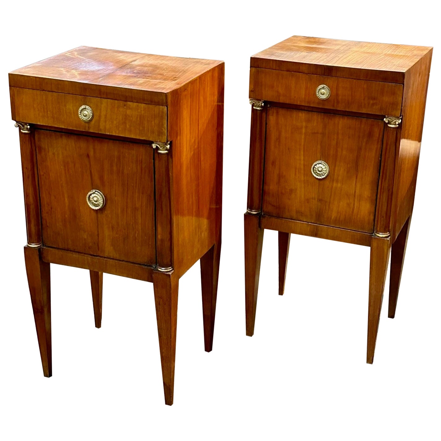 Pair of Italian Empire Walnut Side Tables For Sale