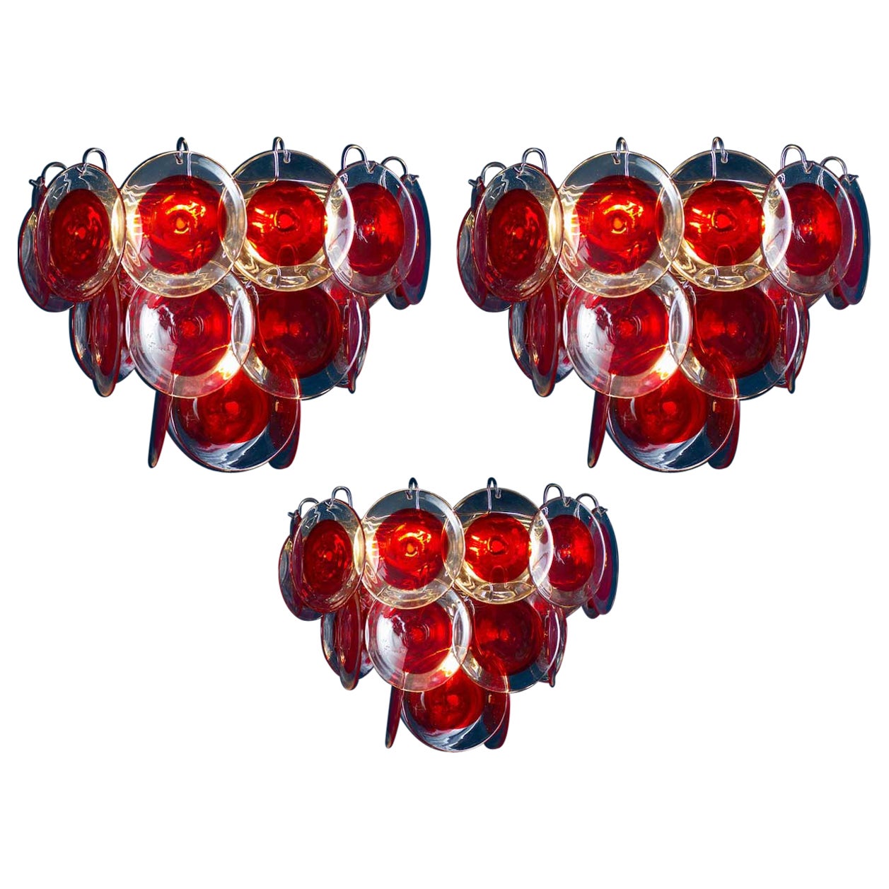 Amazing Red Disc Murano Glass Chandelier For Sale