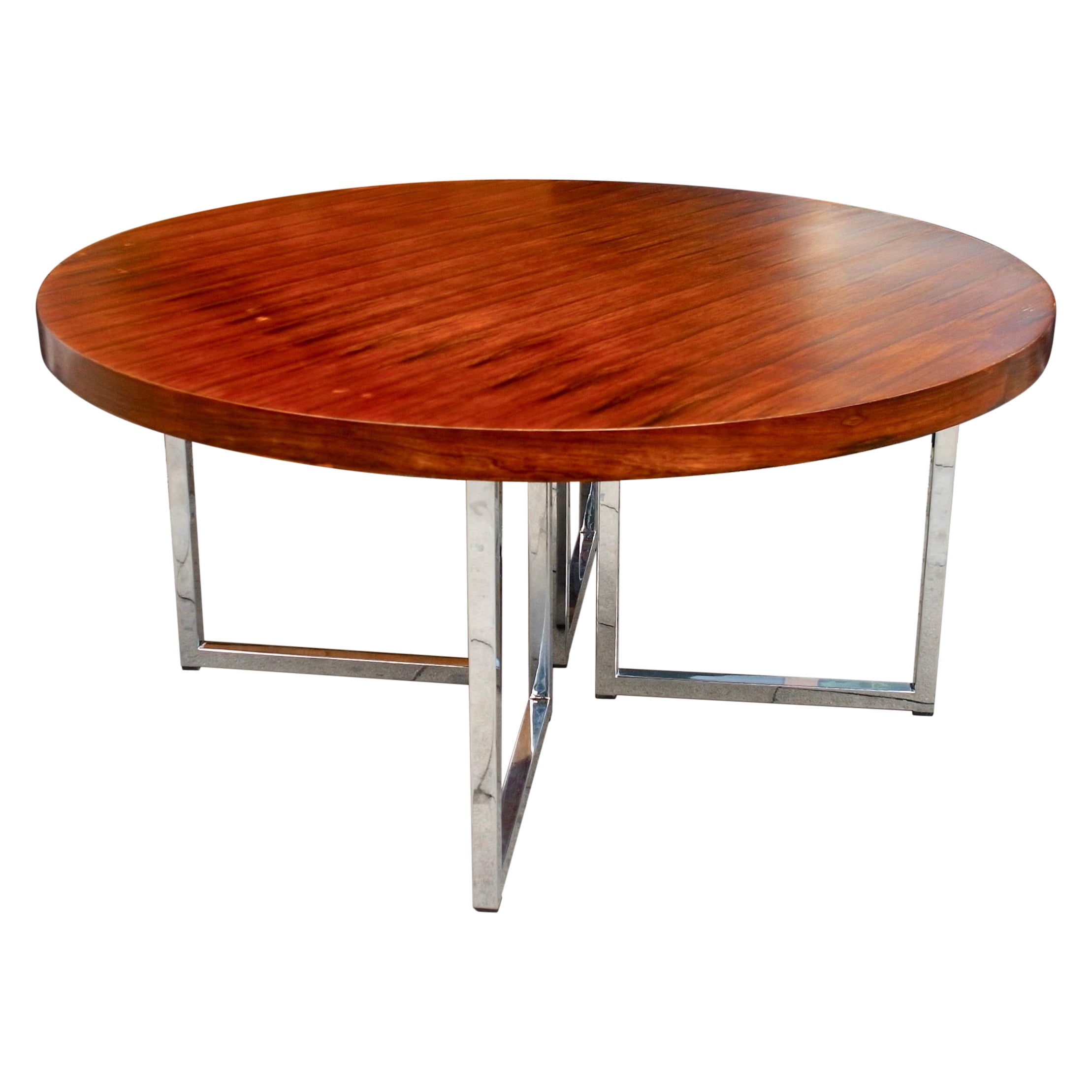 1970s Vintage Gordon Russell Round Rosewood Dining Table on Chrome Base For Sale