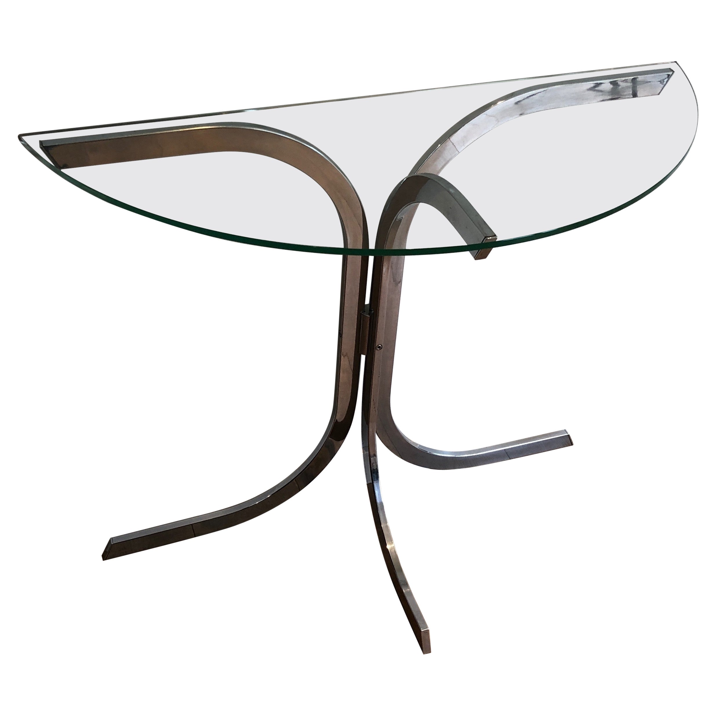 Half-Moon Chromed Console in the Style of Maison Charles For Sale