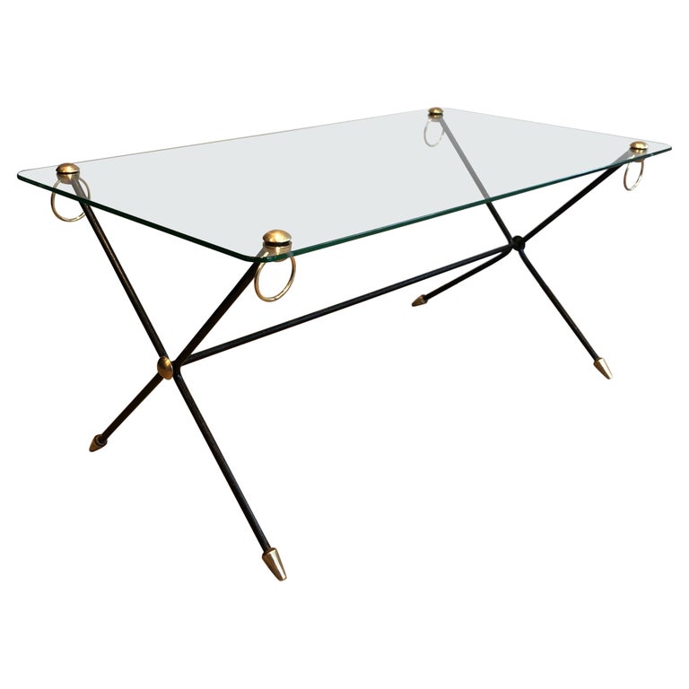 Lacquered Metal, Brass and Glass Coffee Table by Jacques For Sale