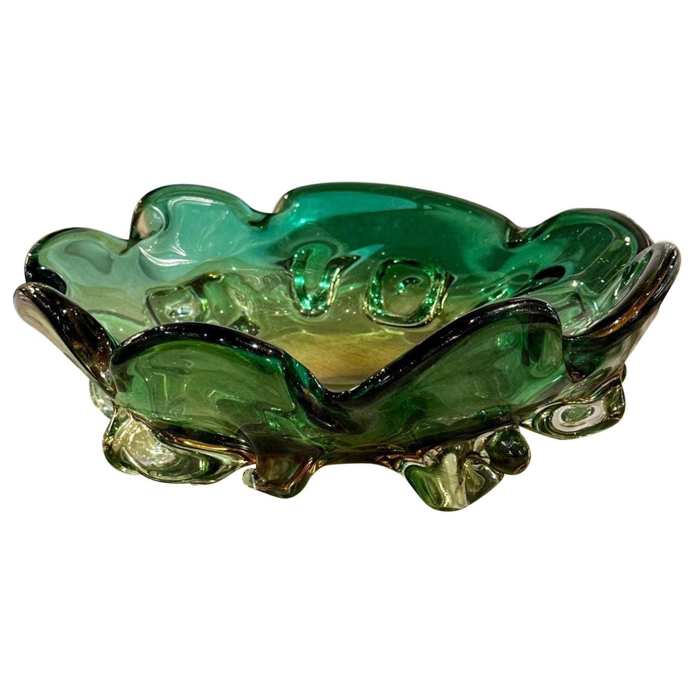 Vintage Murano Green Fruit Bowl For Sale