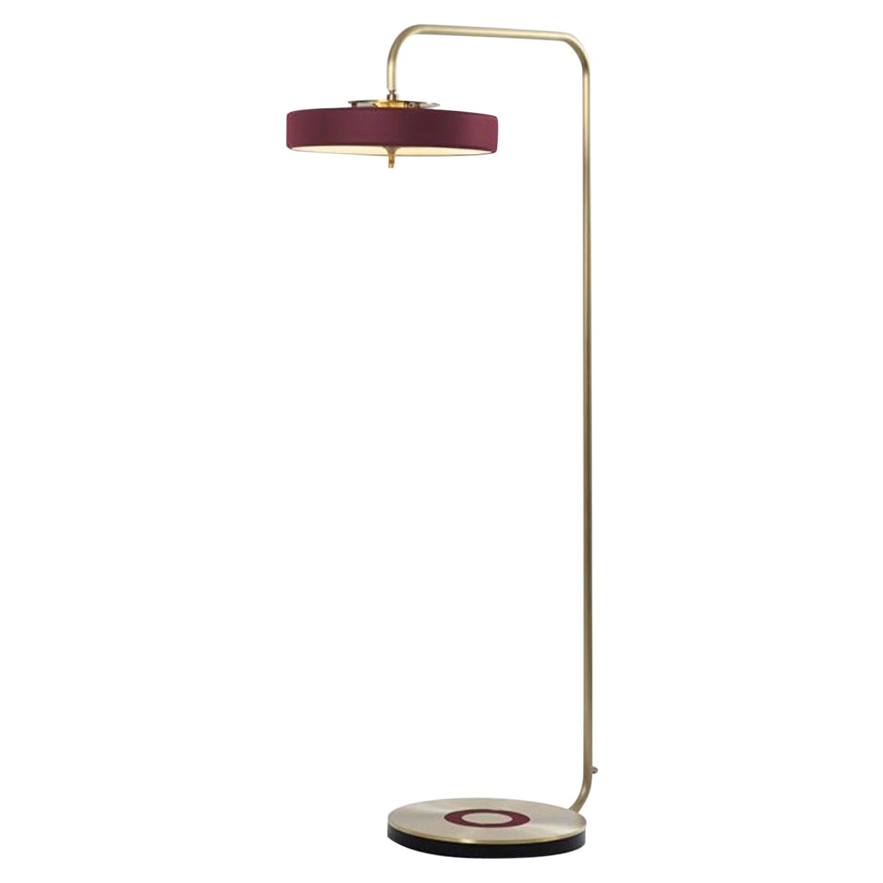 Revolve Floor Lamp, Polished Brass, Oxblood by Bert Frank For Sale