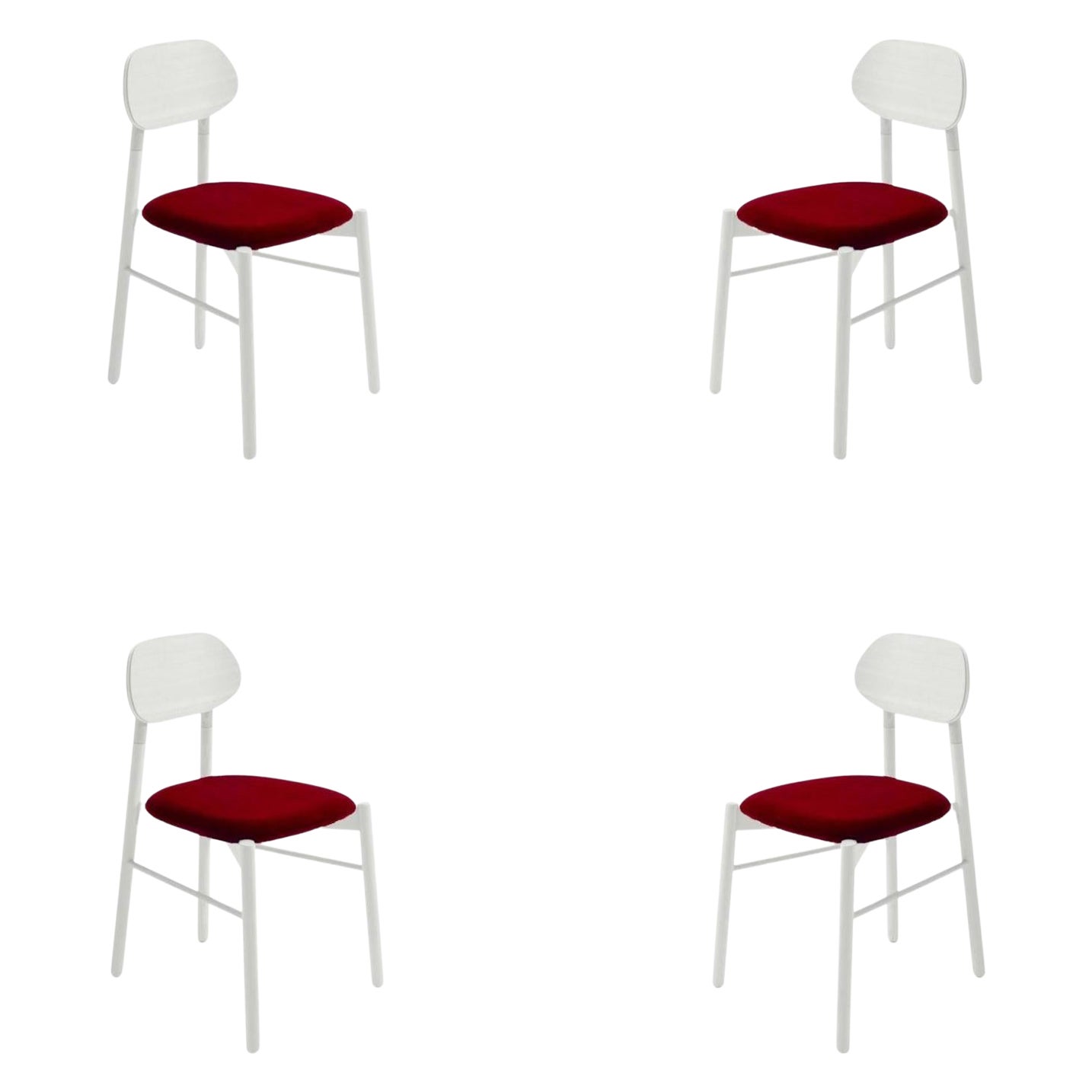 Ensemble de 4 chaises Bokken, siège rembourré en velours, blanc par Colé Italia en vente