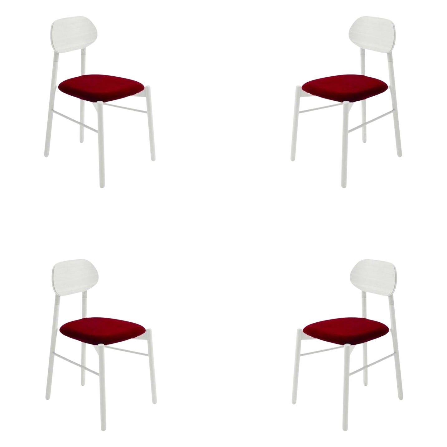 Juego de 4, Silla Bokken, Asiento Acolchado Terciopelo, Blanco by Colé Italia