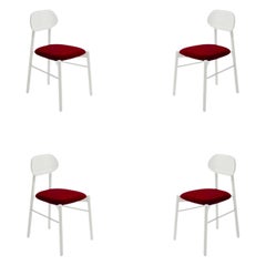 Ensemble de 4 chaises Bokken, siège rembourré en velours, blanc par Colé Italia