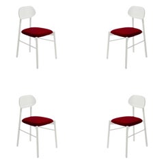 Juego de 4, Silla Bokken, Asiento Acolchado Terciopelo, Blanco by Colé Italia