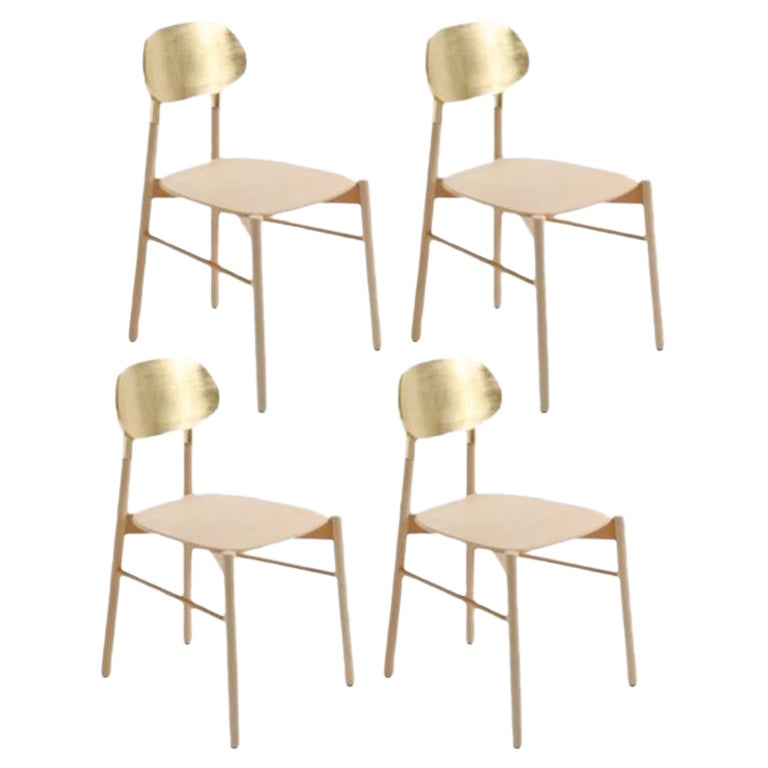 Set of 4, Bokken Chair, Natural Beech, Gold Lacquered Back by Colé Italia For Sale