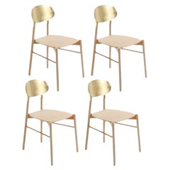 Set of 4, Bokken Chair, Natural Beech, Gold Lacquered Back by Colé Italia