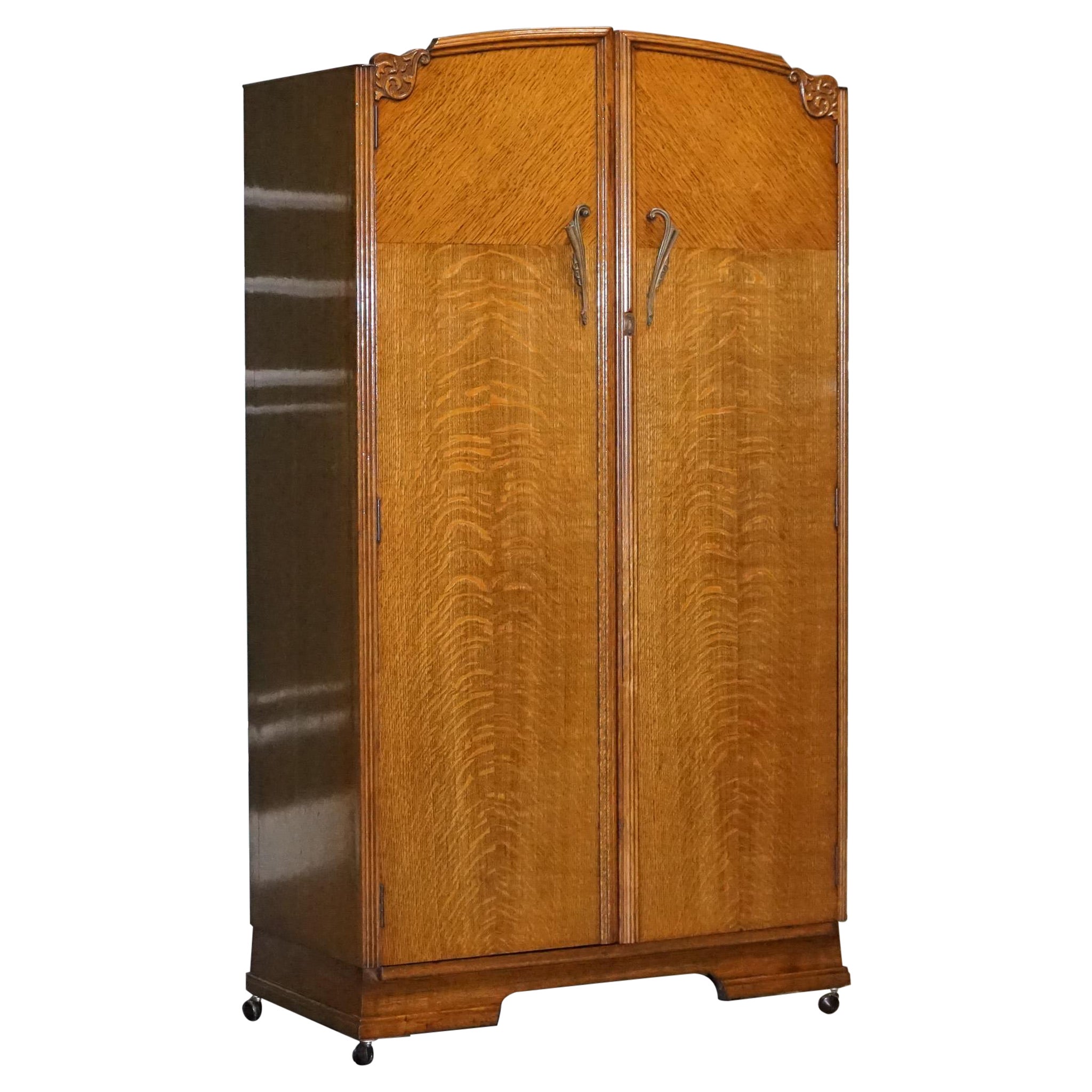 Petite Vintage Art Deco Oak Two Door Wardrobe For Sale