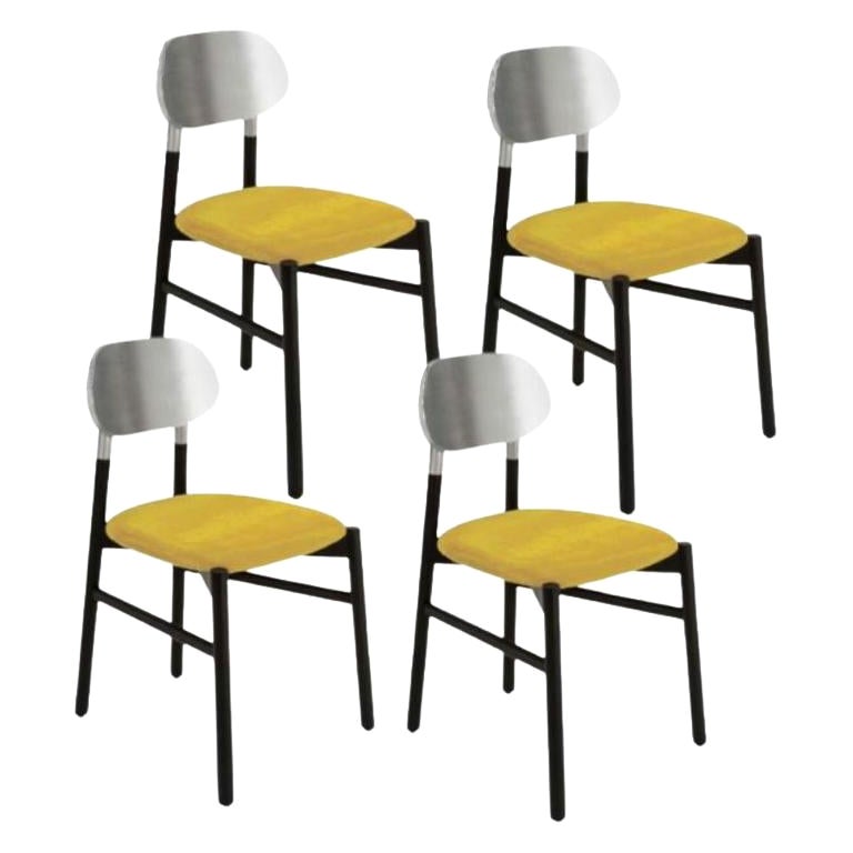 Set of 4, Bokken Upholstered Chair, Black & Silver, Giallo by Colé Italia For Sale