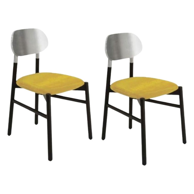 Set of 2, Bokken Upholstered Chair, Black & Silver, Giallo by Colé Italia For Sale