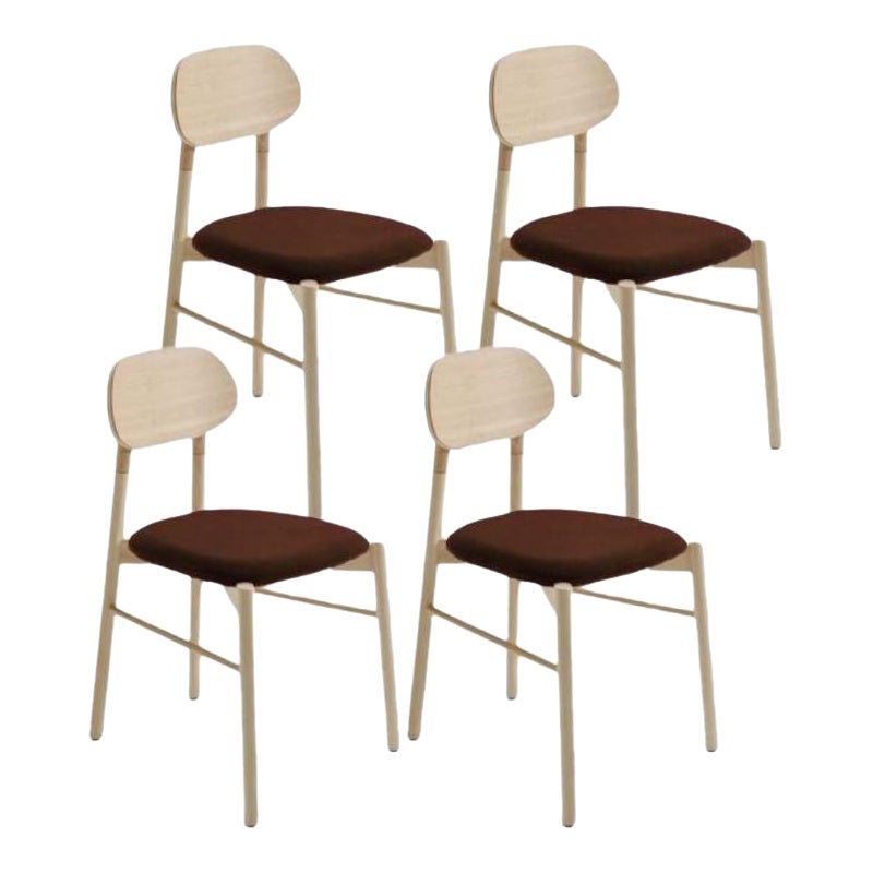 Set of 4, Bokken Upholstered Chair, Natural Beech, Visone by Colé Italia For Sale