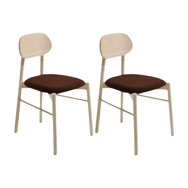 Set of 2, Bokken Upholstered Chair, Natural Beech, Visone by Colé Italia For Sale