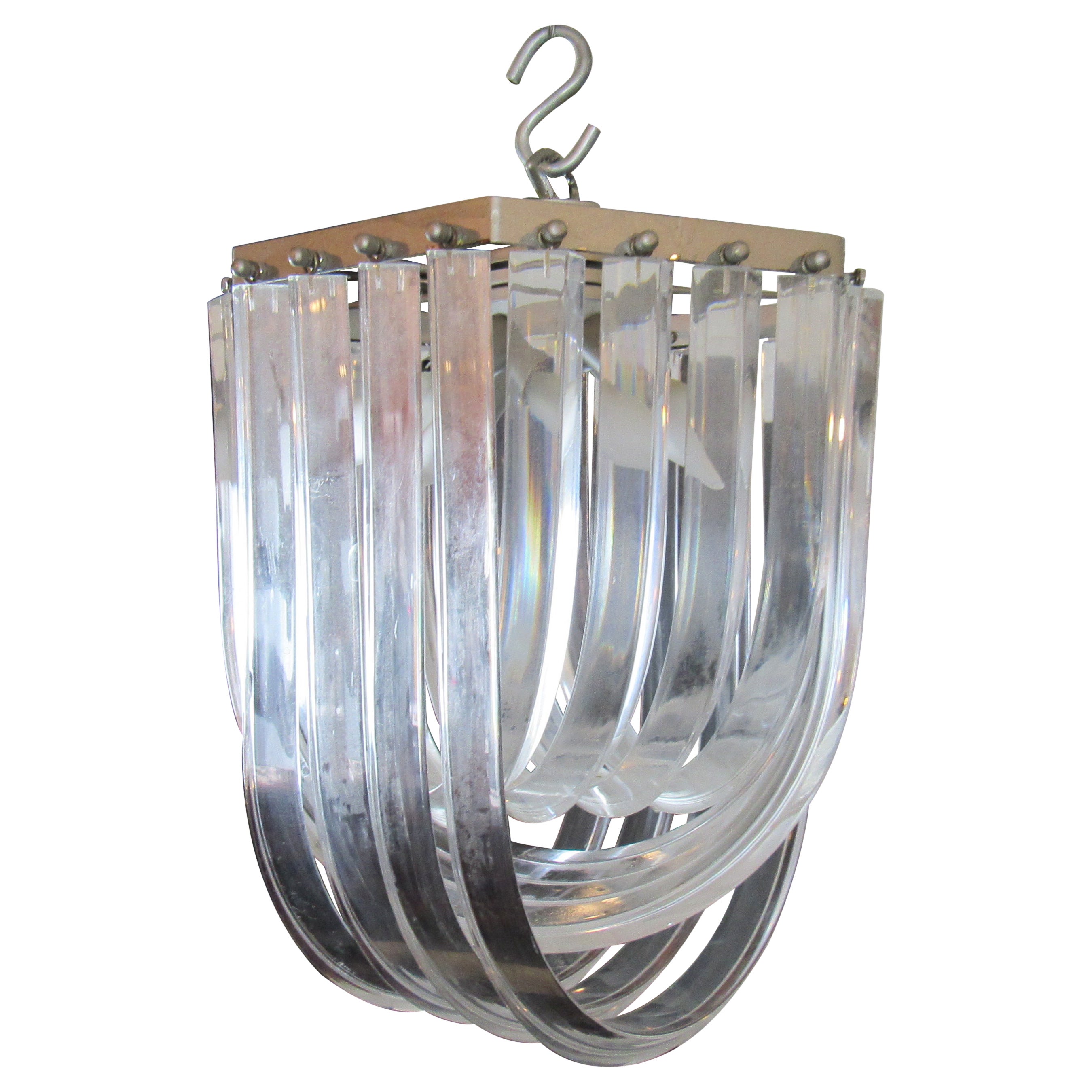Mid-Century Lucite Band Chandelier For Sale