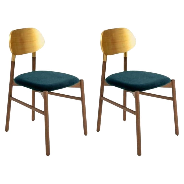Set of 2, Bokken Upholstered Chair, Canaletto & Gold, Blue by Colé Italia