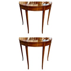 Pair of 19th Century Italian Walnut Demi-Lune Consoles