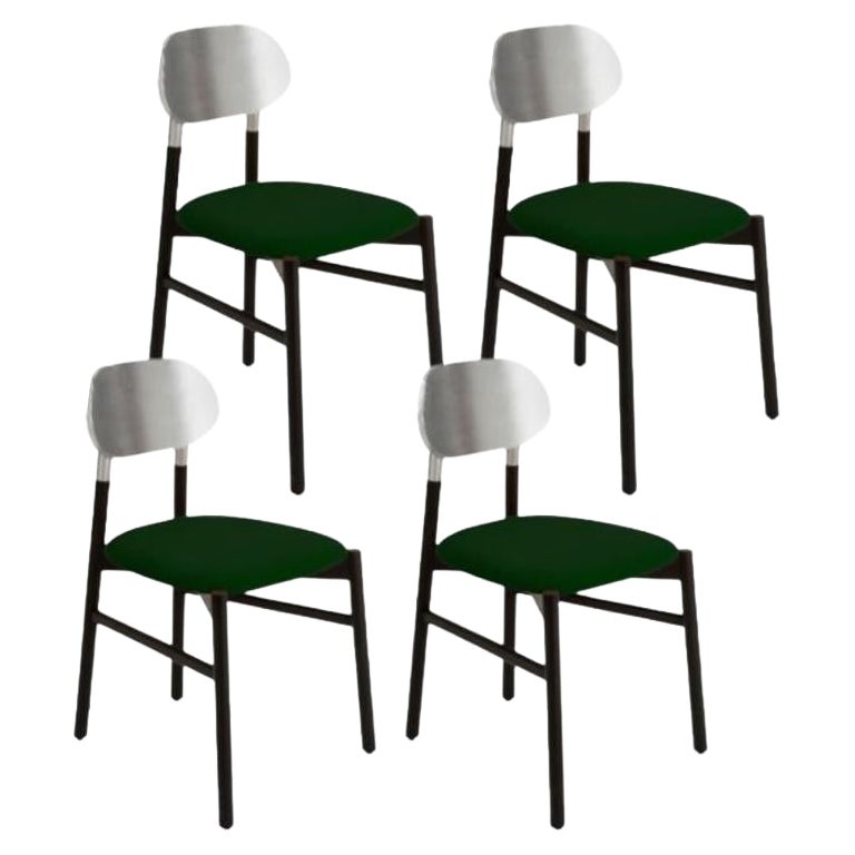Set of 4, Bokken Upholstered Chair, Black & Silver, Smeraldo by Colé Italia For Sale