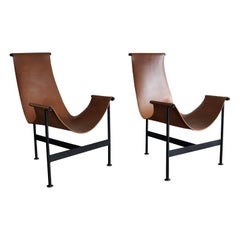 Modernist Iron and Leather Sling Chairs